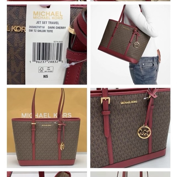 MICHAEL KORS JET SET TRAVEL TOP ZIP SHOULDER TOTE SHOULDER BAG DARK CHERRY COLOR - Picture 8 of 8